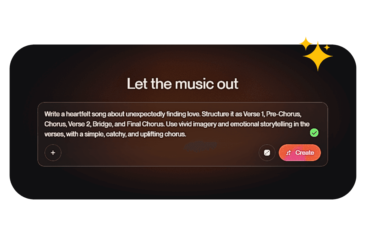 Ejemplo de un prompt detallado al estilo Suno para generar una canción de amor estructurada.