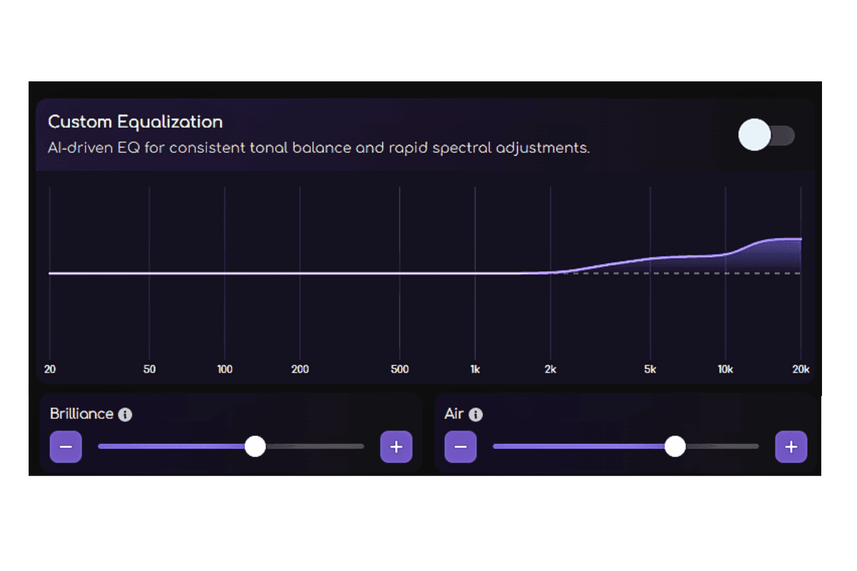 Brilliance and Air EQ controls on Remasterify’s track page, showing high-frequency brightness adjustment.