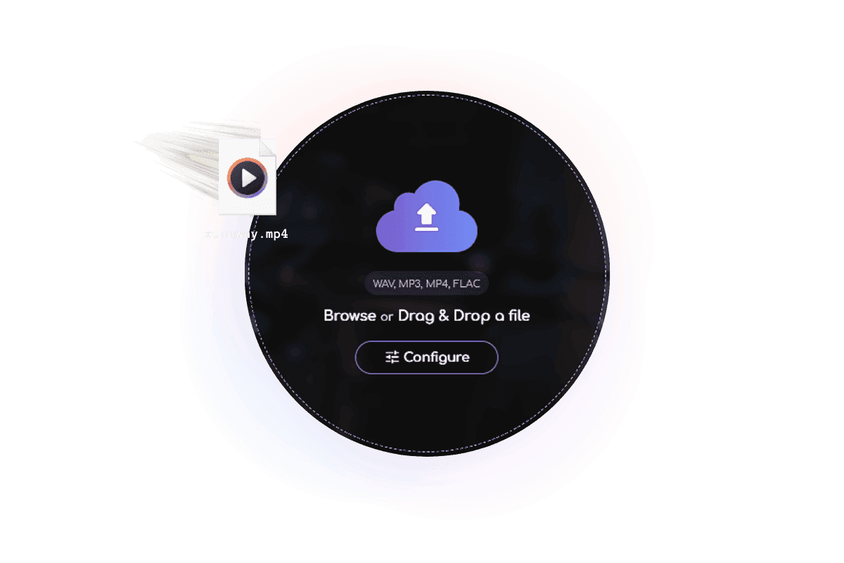 Area drag and drop di Remasterify che supporta i formati WAV, MP3, MP4 e FLAC.