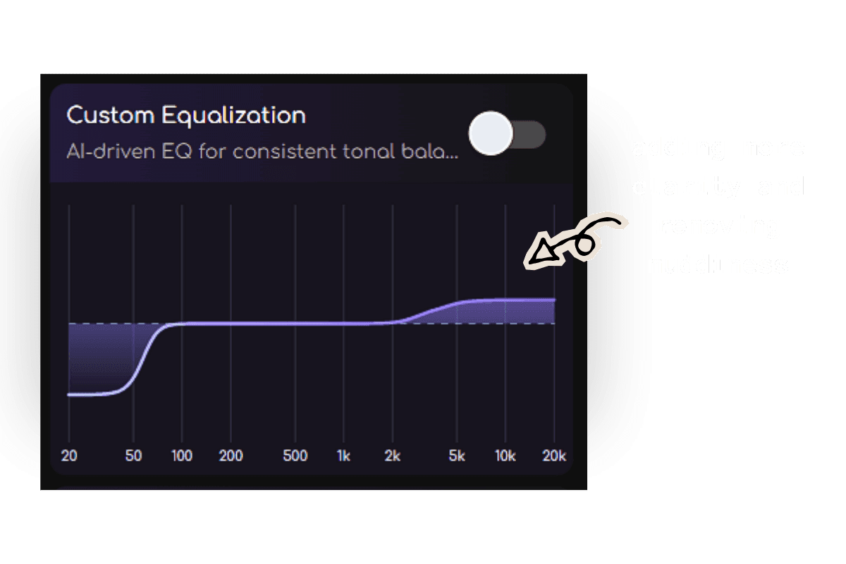Remasterify custom EQ curve adding vocal clarity and removing muddiness for consistent tonal balance