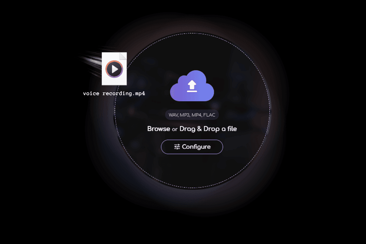 Remasterify upload interface showing drag and drop functionality for WAV, MP3, MP4, and FLAC audio files